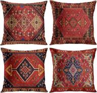 🛋️ emvency set of 4 throw pillow covers: tribal abstract red and black vintage persian carpet pattern decorative pillow cases for home decor - standard square 18x18 inches logo