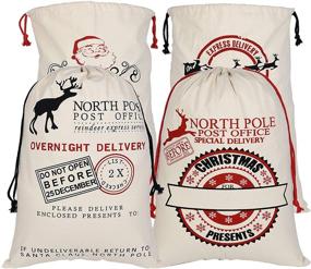 img 4 attached to OREMILA Santa Sacks Set of 4 - Personalized Cotton Canvas Bags with Drawstring, Large Size 27” x 19” for Reusable Xmas Present Package Storage and Design