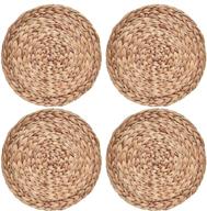 set of 4 coymos round woven placemats - natural water hyacinth, large handmade heat resistant non-slip table mats, 11.8 inches (30cm) logo