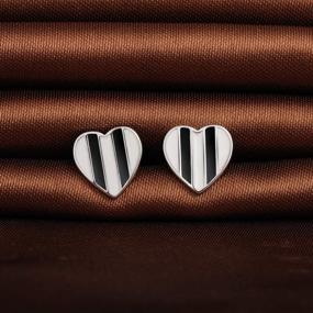 img 1 attached to 🖤 Infinite U Retro Cute Striped Stud Earrings - Black White Striped Ball Heart Square Tag 925 Sterling Silver Earrings