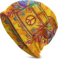 vintage hippie men skull cap: retro mini van with peace sign balaclava for cool winter style logo