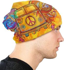 img 1 attached to Vintage Hippie Men Skull Cap: Retro Mini Van with Peace Sign Balaclava for Cool Winter Style