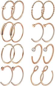 img 4 attached to 👃 16-Piece Set of 20G Stainless Steel Nose Rings Hoop Tragus Cartilage Helix Ring Lip Septum Piercing (8-10MM) by Masedy