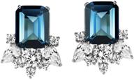 💎 michooyel s925 topaz stud earrings in london blue - emerald cut with diamond accents - birthstone fine jewelry for women and girls logo