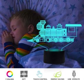 img 1 attached to 🌟 AZIMOM Train 3D Illusion Lamp - Bedroom Decoration, 7-Color Changing, Smart Touch Sensor, USB and Battery Powered, Optical Illusion Bedside Lamp for Kids Boys & Girls, Women - Ideal Birthday Gifts