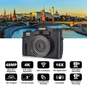 img 2 attached to 📸 High-resolution 48MP 4K HD Digital Camera with 3.0-inch 180° Flip Screen, WiFi, Wide-Angle Lens, 32GB Memory Card - Ideal Vlogging Camera for YouTube