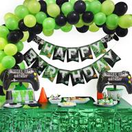 gamer birthday party decoration kit for boys - 81pcs set with happy birthday gamer banner, green black balloons garland arch kit, and 2 foil gamer controller balloons - ideal video game gaming party decorations logo