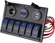 joyho gang rocker switch panel with waterproof fuse panels, dual usb charger port and 12v power socket, 12/24v breaker switches for rv, marine, car, truck, boat - blue light логотип