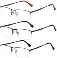 👓 liansan men's half frame reading glasses - 3 pairs of quality metal rectangular readers (l6281) logo