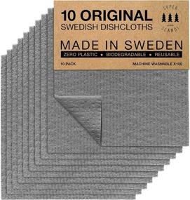 img 4 attached to SuperScandi 10-Pack Grey Swedish Dish Cloths: Reusable, Compostable Kitchen Cloth 🧽 | Made in Sweden | Cellulose Sponge Dish Cloths for Effective Dishwashing