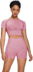 img 4 attached to 🏋️ Sytiz Women Seamless Yoga Outfits: 2 Piece Set for Workout, Gym Shorts & Short Sleeve Crop Top