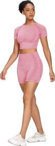 img 2 attached to 🏋️ Sytiz Women Seamless Yoga Outfits: 2 Piece Set for Workout, Gym Shorts & Short Sleeve Crop Top