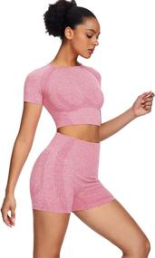 img 3 attached to 🏋️ Sytiz Women Seamless Yoga Outfits: 2 Piece Set for Workout, Gym Shorts & Short Sleeve Crop Top