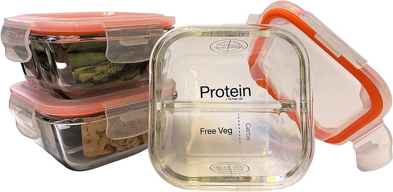 Portion Perfection bariatric portion control container/lunchbox/wls glass  meal prep containers 3pk, weight loss, borosilicate glass. healthy eat