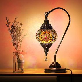 img 3 attached to Turkish Moroccan Lamp With Bronze Base - Yarra Decor 3 Color Options Handmade Swan Neck Tiffany Mosaic Glass Bedside Lamps For Bedroom (LED Bulb Included)(4)