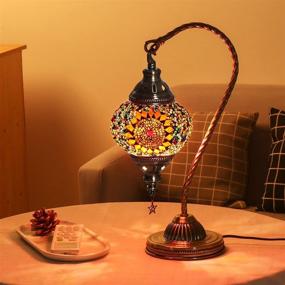 img 2 attached to Turkish Moroccan Lamp With Bronze Base - Yarra Decor 3 Color Options Handmade Swan Neck Tiffany Mosaic Glass Bedside Lamps For Bedroom (LED Bulb Included)(4)