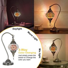 img 1 attached to Turkish Moroccan Lamp With Bronze Base - Yarra Decor 3 Color Options Handmade Swan Neck Tiffany Mosaic Glass Bedside Lamps For Bedroom (LED Bulb Included)(4)