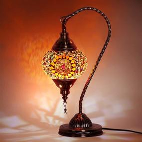 img 4 attached to Turkish Moroccan Lamp With Bronze Base - Yarra Decor 3 Color Options Handmade Swan Neck Tiffany Mosaic Glass Bedside Lamps For Bedroom (LED Bulb Included)(4)