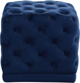 img 2 attached to 🪑 Velvet Upholstered Ottoman/Stool with Deep Button Tufting and Solid Wood Frame from Meridian Furniture Stella Collection in Navy - Dimensions: 18"W x 18"D x 17"H