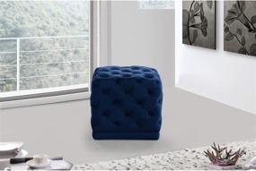 img 1 attached to 🪑 Velvet Upholstered Ottoman/Stool with Deep Button Tufting and Solid Wood Frame from Meridian Furniture Stella Collection in Navy - Dimensions: 18"W x 18"D x 17"H