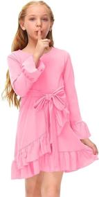 img 1 attached to 👗 BesserBay Girls Ruffle Trim Bell Sleeve Tie Waist Fall Midi Dress: Sizes 4-12 Years