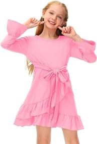 img 2 attached to 👗 BesserBay Girls Ruffle Trim Bell Sleeve Tie Waist Fall Midi Dress: Sizes 4-12 Years