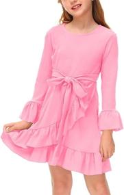 img 4 attached to 👗 BesserBay Girls Ruffle Trim Bell Sleeve Tie Waist Fall Midi Dress: Sizes 4-12 Years