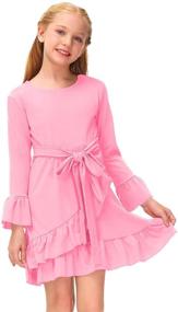 img 3 attached to 👗 BesserBay Girls Ruffle Trim Bell Sleeve Tie Waist Fall Midi Dress: Sizes 4-12 Years