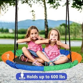 img 1 attached to 🌈 Sunkorto 40 Inch Flying Saucer Tree Swing: Round Indoor Outdoor Swingset with Hanging Strap Kit, 600lb Weight Capacity, Steel Frame & Adjustable Rope – Easy Install Swing Set for Colorful Fun, Kids & Adults