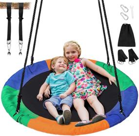 img 4 attached to 🌈 Sunkorto 40 Inch Flying Saucer Tree Swing: Round Indoor Outdoor Swingset with Hanging Strap Kit, 600lb Weight Capacity, Steel Frame & Adjustable Rope – Easy Install Swing Set for Colorful Fun, Kids & Adults