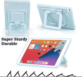 img 2 attached to 📱 Sky Blue LovRug iPad 10.2 Inch Case with Pencil Holder - 9th/8th/7th Gen [2021/2020/2019], 360 Degree Rotating Grip Stand, Shock Proof, Hard Back Protective Cover