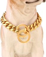 🐶 fans jewelry gold dog chain collar: stylish, durable stainless steel metal chain for walking, training, and chew-proof control- 18k gold-plated cuban curb link collar and leash for large, medium, and small dogs logo