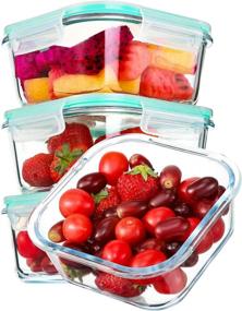 img 4 attached to 🍽️ YEBODA Glass Food Storage Containers - Airtight Snap Locking Lids, BPA Free - Meal Prep Container Set for Kitchen, Restaurant - Freezer, Microwave, Oven, Dishwasher Safe [28oz, 4 Pack]