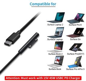 img 3 attached to 🔌 Sisyphy Nylon Braided Surface Connect to USB-C Charging Cable for Microsoft Surface Pro 7, Surface Go 2, Pro 6, Pro 5/4/3, Laptop 1/2/3 & Surface Book - Compatible with 45W 15V3A USBC Charger (Black, 6ft)