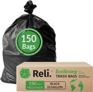 🌱 eco-friendly 33 gallon trash bags (150 count black) - usa made, recyclable garbage bags 33 gallon - from recycled material - black 30 gallon - 35 gallon capacity (30 gal - 35 gal) logo