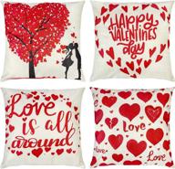 🌳 ouddy set of 4 valentine pillow covers 18x18 inches - love tree couple kiss proposal home decor for couch, bedroom, sofa - sweet valentines day decorations logo