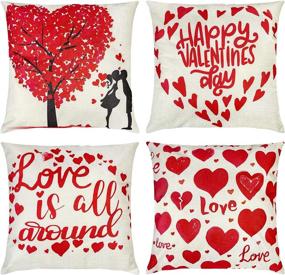 img 4 attached to 🌳 Ouddy Set of 4 Valentine Pillow Covers 18x18 Inches - Love Tree Couple Kiss Proposal Home Decor for Couch, Bedroom, Sofa - Sweet Valentines Day Decorations