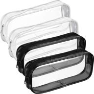 🖊️ clear pvc zipper pen pencil case set – big capacity pencil bag and makeup pouch (black and white) – tatuo 4 pieces logo