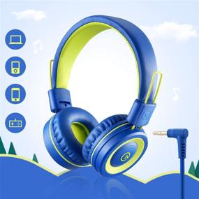 img 1 attached to 🎧 Наушники для детей noot products K12 с микрофоном - проводная гарнитура On-Ear для iPad, Amazon Kindle, Fire - длина шнура 5 футов - ограничение звука 85/94 дБ - идеально подходят для малышей, мальчиков, девочек, школы, путешествий и самолета - голубой/лайм