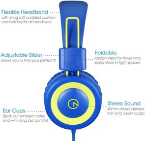 img 3 attached to 🎧 Наушники для детей noot products K12 с микрофоном - проводная гарнитура On-Ear для iPad, Amazon Kindle, Fire - длина шнура 5 футов - ограничение звука 85/94 дБ - идеально подходят для малышей, мальчиков, девочек, школы, путешествий и самолета - голубой/лайм