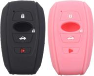 btopars 2pcs silicone 4 buttons smart key fob skin cover case protector keyless compatible with subaru 2015 2016 2017 2018 2019 impreza crosstrek 2019 2020 2021 ascent forester wrx sti black pink logo