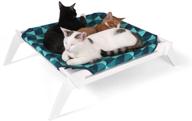 premium pet lounge by primetime petz - raised indoor bed for cats or small dogs with reversible fabric hammock (blue triangles/solid teal) logo