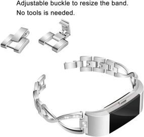 img 2 attached to 💎 Mtozon Bands: Stylish Metal and Rhinestone Bling Replacement Bracelet for Fitbit Charge 2 - Silver, Rose Gold, Black