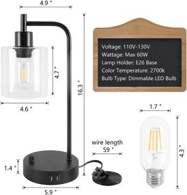 img 2 attached to 💡 Hansang Industrial Table Lamp: Vintage Desk Lamp with Stepless Dimming, Dual USB Ports, Glass Shade, and Warm White LED Bulb Included