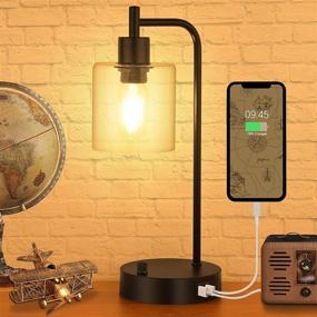 img 4 attached to 💡 Hansang Industrial Table Lamp: Vintage Desk Lamp with Stepless Dimming, Dual USB Ports, Glass Shade, and Warm White LED Bulb Included