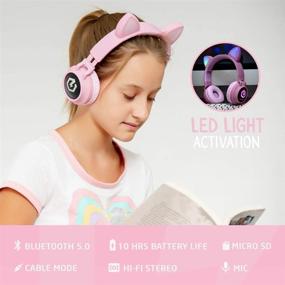 img 3 attached to PowerLocus Wireless Bluetooth Headphones for Kids with LED Lights: Foldable, Volume Limited, and Microphone - Wireless and Wired Headphone for Phones, Tablets, PC, Laptop