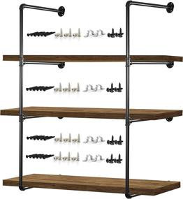 img 4 attached to 🔩 Industrial Pipe Shelves - 2 PCS (43” Tall) with All Accessories - Rustic Vintage Look for Wood Floating Shelf - 4 Tier (43")