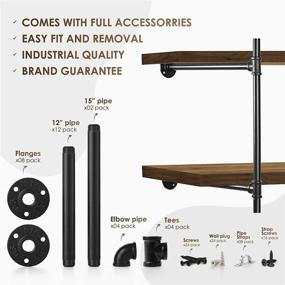 img 3 attached to 🔩 Industrial Pipe Shelves - 2 PCS (43” Tall) with All Accessories - Rustic Vintage Look for Wood Floating Shelf - 4 Tier (43")