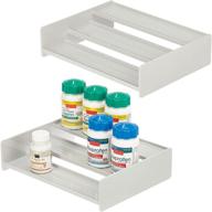 🛁 mdesign 3 tier bathroom organizer shelf - storage rack for vitamins, supplements, essential oils - compact space saving holder for countertops, cabinets, shelves - 2 pack - light gray logo