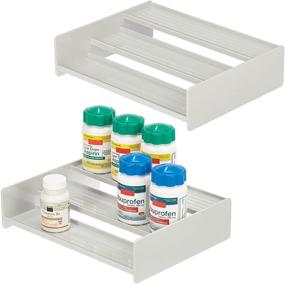 img 4 attached to 🛁 mDesign 3 Tier Bathroom Organizer Shelf - Storage Rack for Vitamins, Supplements, Essential Oils - Compact Space Saving Holder for Countertops, Cabinets, Shelves - 2 Pack - Light Gray